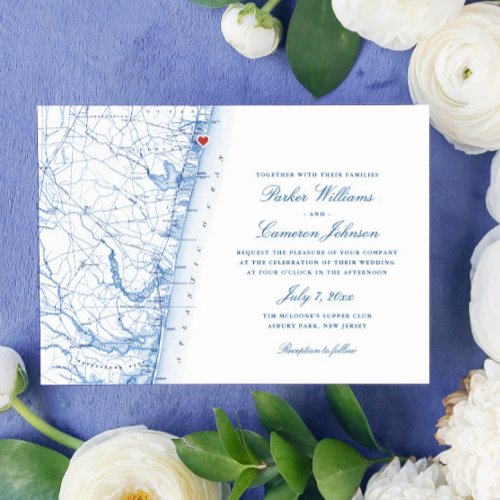 Asbury Park New Jersey Map Elegant Navy Wedding Invitation