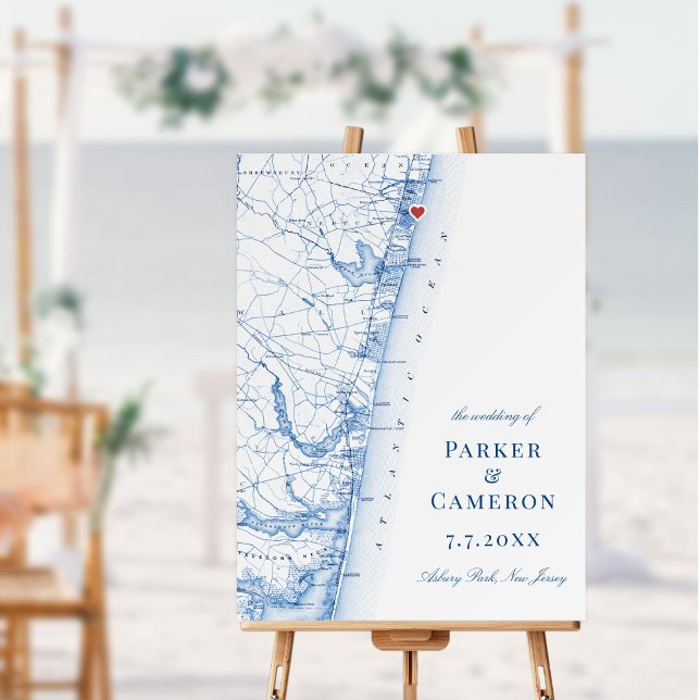 Asbury Park New Jersey Map Wedding Welcome Sign (This 18"x24" Asbury Park NJ map wedding welcome sign is perfect for your ceremony or reception)