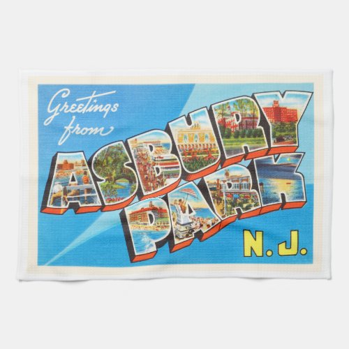 Asbury Park New Jersey NJ Vintage Travel Postcard_ Kitchen Towel