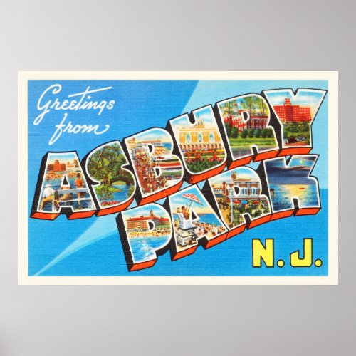 Asbury Park New Jersey NJ Vintage Travel Postcard_ Poster