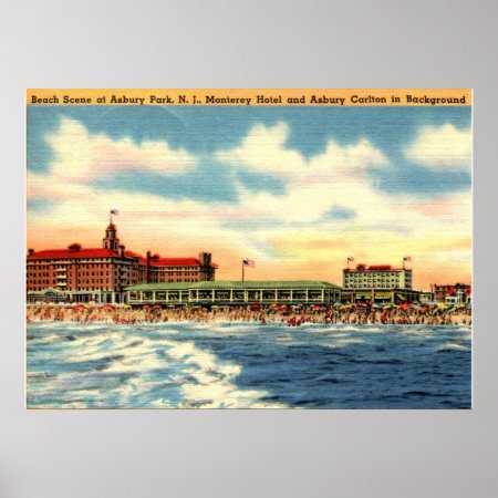 Asbury Park Nj, Beach Scene, Vintage Poster