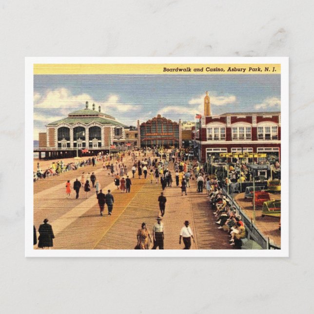 Asbury Park NJ Boardwalk and Casino 1940s Postcard (Front)