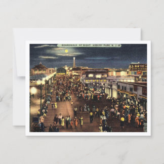 Asbury Park NJ Boardwalk at Night 1940s Postcard