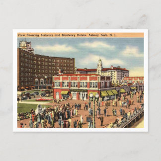 Asbury Park NJ Boardwalk, Hotels 1951 Retro Postcard