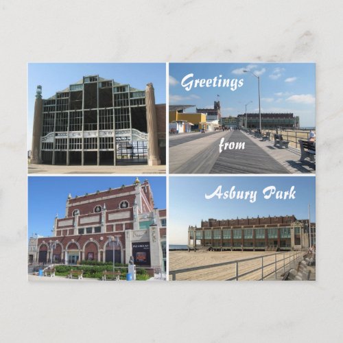 Asbury Park NJ landmarks and boardwalk Greetin Postcard