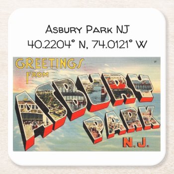 Asbury Park Nj Map Coordinates Vintage Style  Square Paper Coaster by markomundo at Zazzle