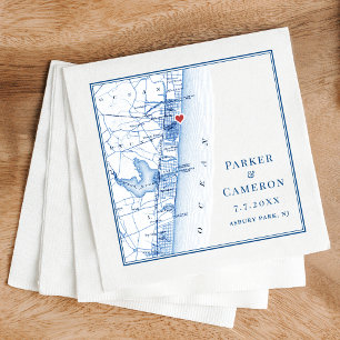 Asbury Park NJ Map Elegant Navy Blue Wedding Napkins