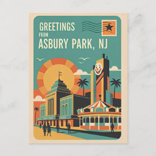 Asbury Park NJ Retro Whimsical Postcard