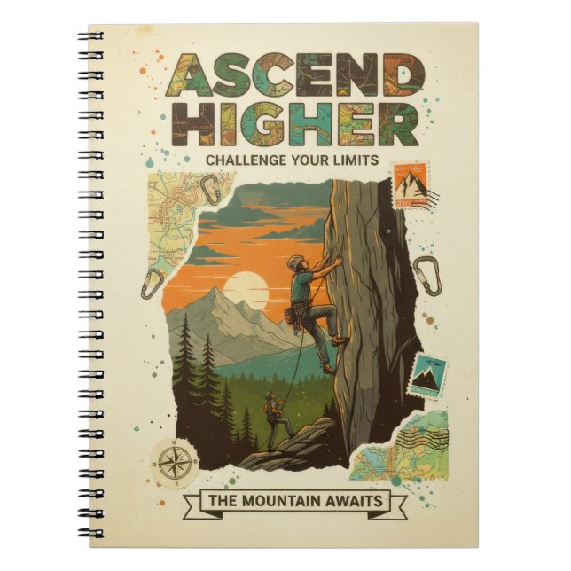 Ascend Higher Mountain Climbing Adventure Art Notebook (Front)