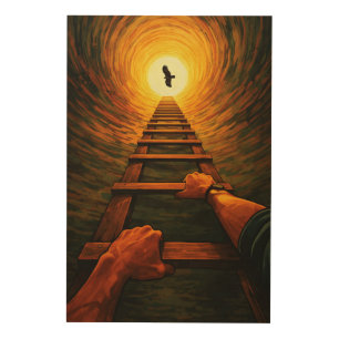 Ascending Ladder to Light Eagle Freedom Symbolic Wood Wall Art