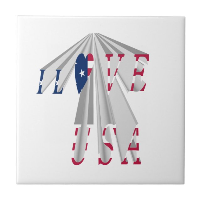 Ascending Patriotism: I Love USA Perspective Art Ceramic Tile (Front)