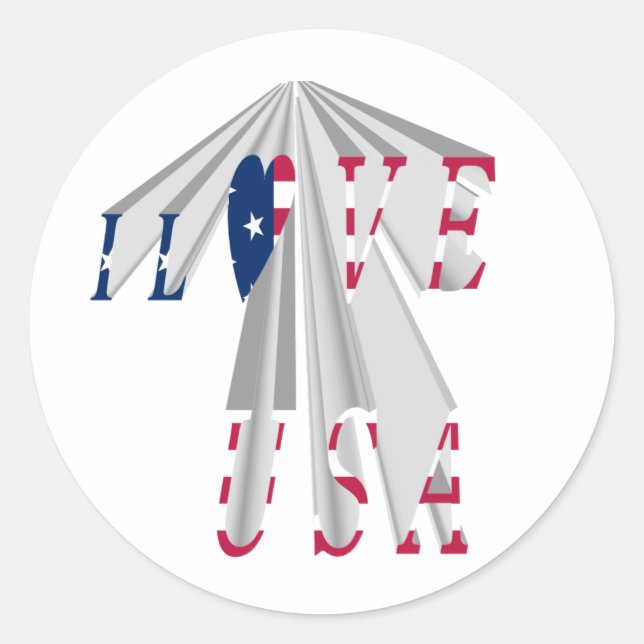 Ascending Patriotism: I Love USA Perspective Art Classic Round Sticker (Front)