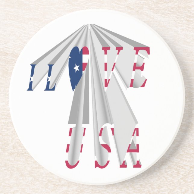 Ascending Patriotism: I Love USA Perspective Art Drink Coaster (Front)