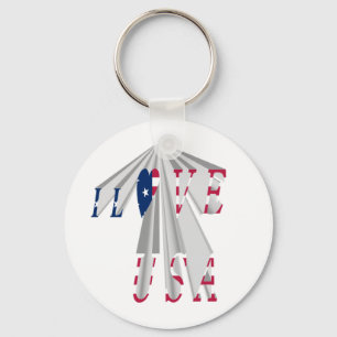 Ascending Patriotism: I Love USA Perspective Art Keychain
