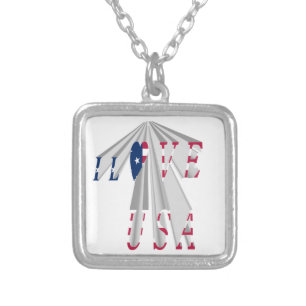 Ascending Patriotism: I Love USA Perspective Art Silver Plated Necklace