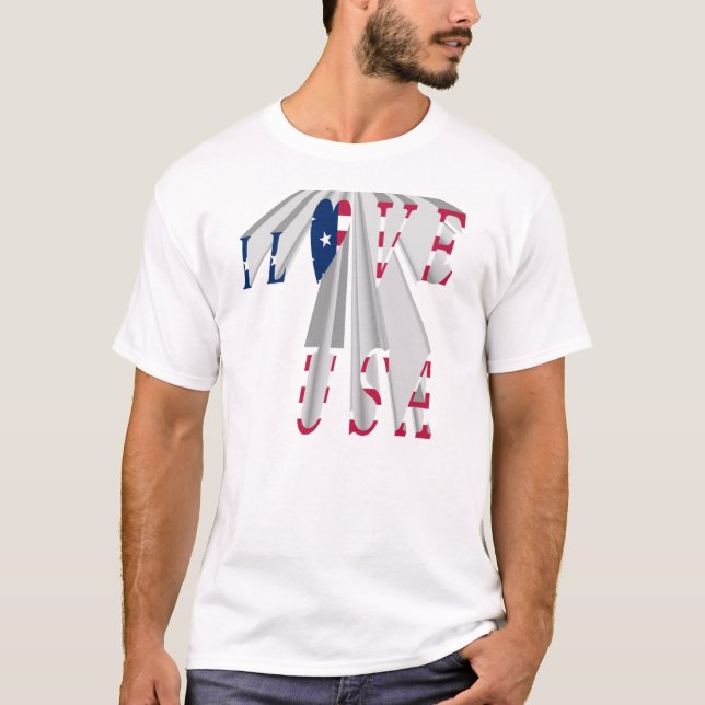 Ascending Patriotism: I Love USA Perspective Art T-Shirt (Front)