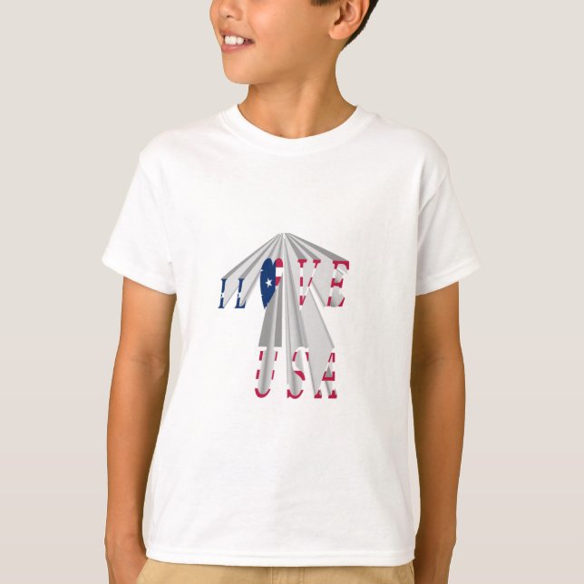 Ascending Patriotism: I Love USA Perspective Art T-Shirt (Front)