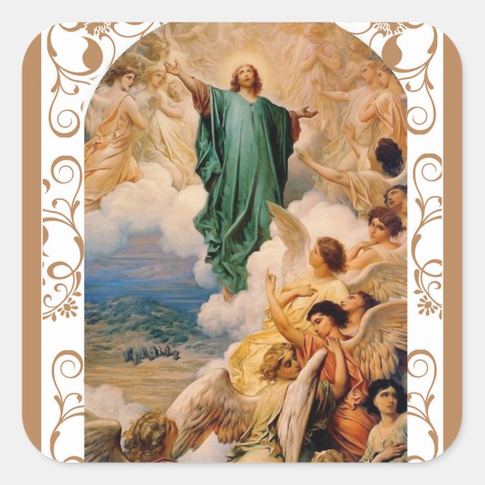 Ascension Of Jesus Into Heaven W Angels Square Sticker Zazzle Com