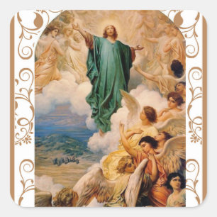 Ascension of Jesus into Heaven w/ Angels Square Sticker