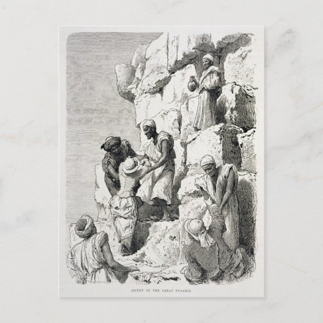 Ascent of the Great Pyramid, 19th century Postcard (Front)
