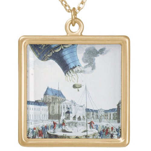 Ascent of the Montgolfier brothers hot_air balloon Gold Plated Necklace