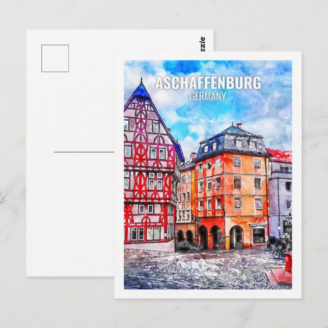 Aschaffenburg Germany Travel Watercolor Sketch Postcard (Front/Back)