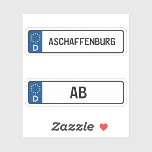 Aschaffenburg kennzeichen German Car License Plat Sticker