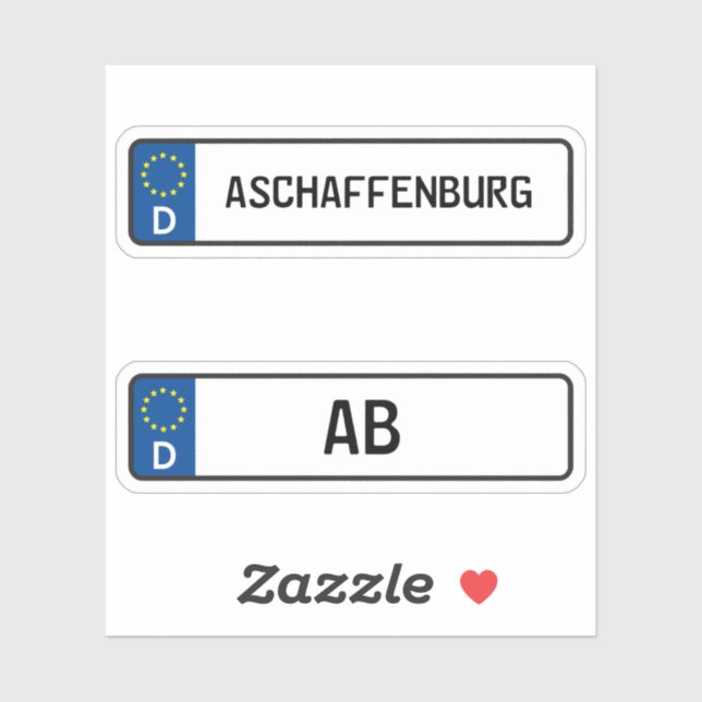 Aschaffenburg kennzeichen, German Car License Plat Sticker (Sheet)