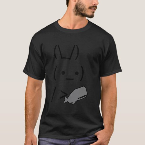 Ascii Art Bunny Rabbit Holding A Cartoon Whale Emo T_Shirt