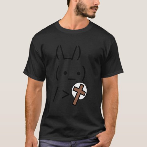 Ascii Art Bunny Rabbit Holding A Cross Christian T_Shirt