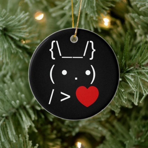 ASCII Text Art Bunny Rabbit Give Heart Ceramic Ornament