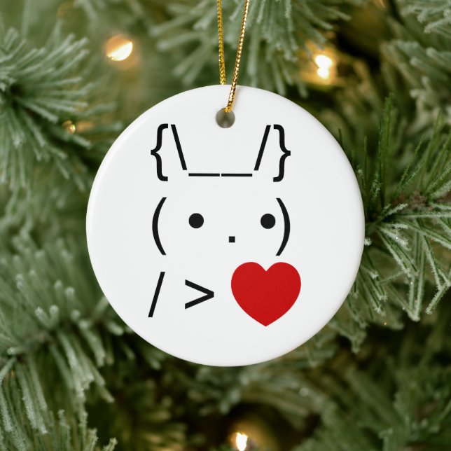 ASCII Text Art Bunny Rabbit Give Heart Ceramic Ornament (Tree)