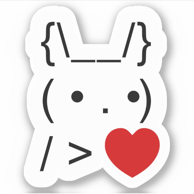 ASCII Text Art Bunny Rabbit Give Heart Sticker (Front)