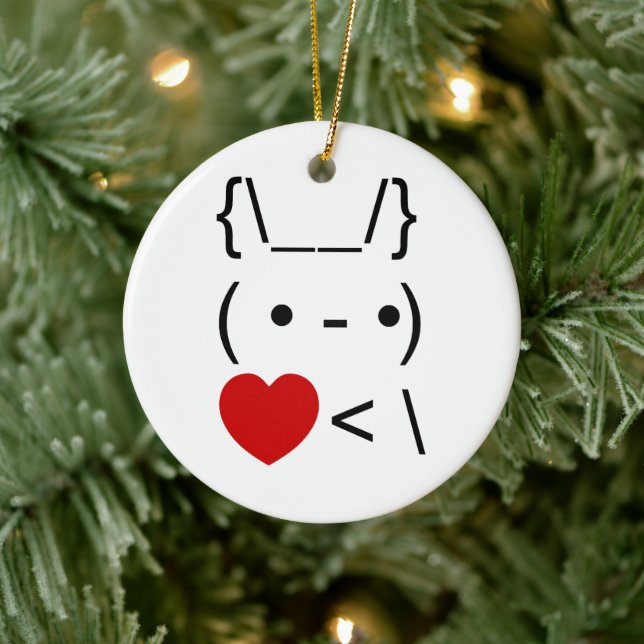 ASCII Text Art Bunny Rabbit Take Heart Back Ceramic Ornament (Tree)