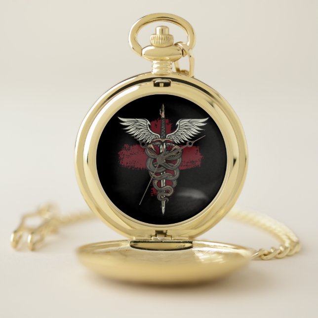 Asclepius Greek Mythology Medicine God Snake Rod Pocket Watch (Inside)