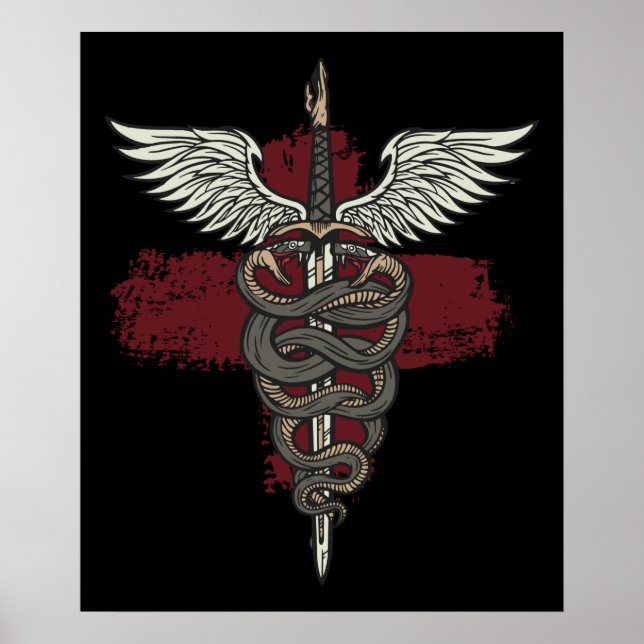 Asclepius Greek Mythology Medicine God Snake Rod Poster (Front)