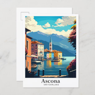 Ascona Switzerland Art Vintage Travel Illustration Postcard