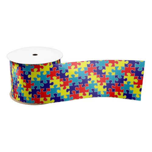 Asd Aspergers Autism Awareness Puzzle Pattern Satin Ribbon