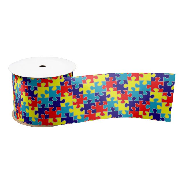ASD Aspergers Autism Awareness Puzzle Pattern Satin Ribbon (Spool)