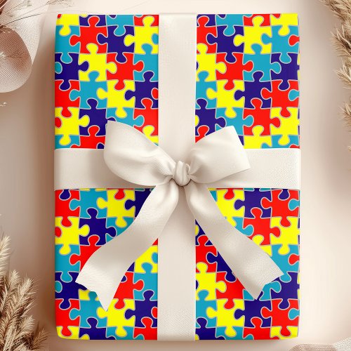 Asd Aspergers Autism Awareness Puzzle Pattern Wrapping Paper