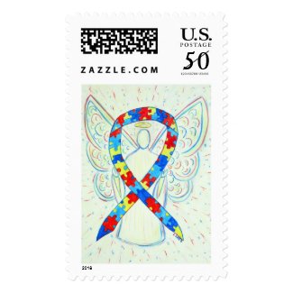 ASD Awareness Puzzle Ribbon Angel Postage Stamp