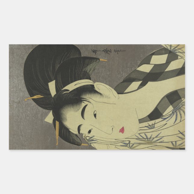 Ase o fuku onna (Woman wiping sweat) by Utamaro Rectangular Sticker (Front)