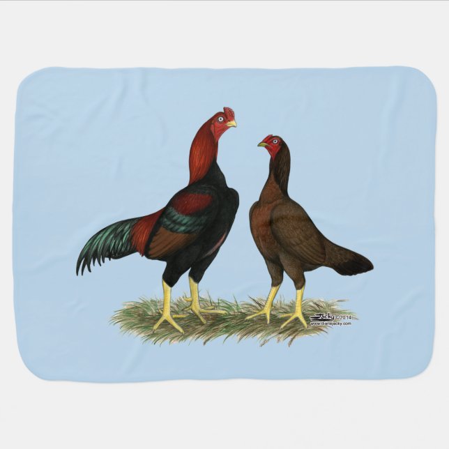 Aseel Black Red Chickens Baby Blanket (Horizontal)