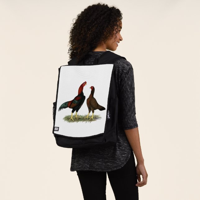 Aseel Black Red Chickens Backpack (Worn)