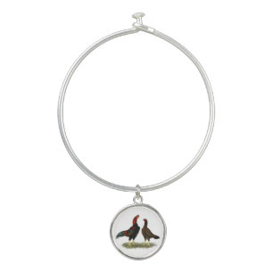 Aseel Black Red Chickens Bangle Bracelet