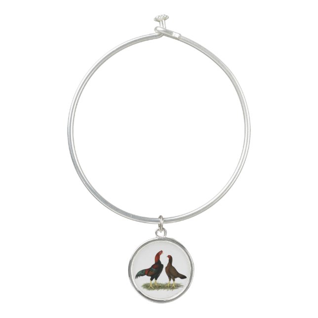 Aseel Black Red Chickens Bangle Bracelet (Front)