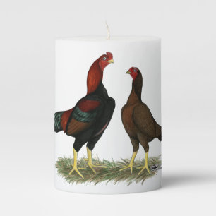 Aseel Black Red Chickens Pillar Candle