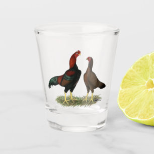 Aseel Black Red Chickens Shot Glass