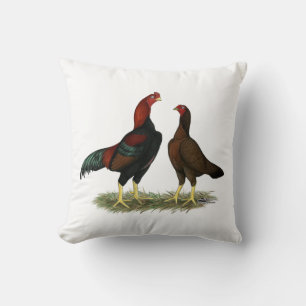 Aseel Black Red Chickens Throw Pillow