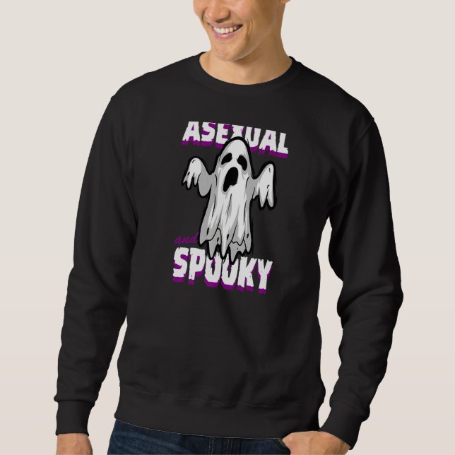 Asexual And Spooky  Cute Ace Ghost Halloween Sweatshirt (Front)
